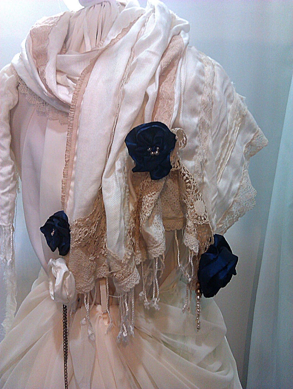 Warm cream and blue ethereal shawl pashmina wrap - Image 3
