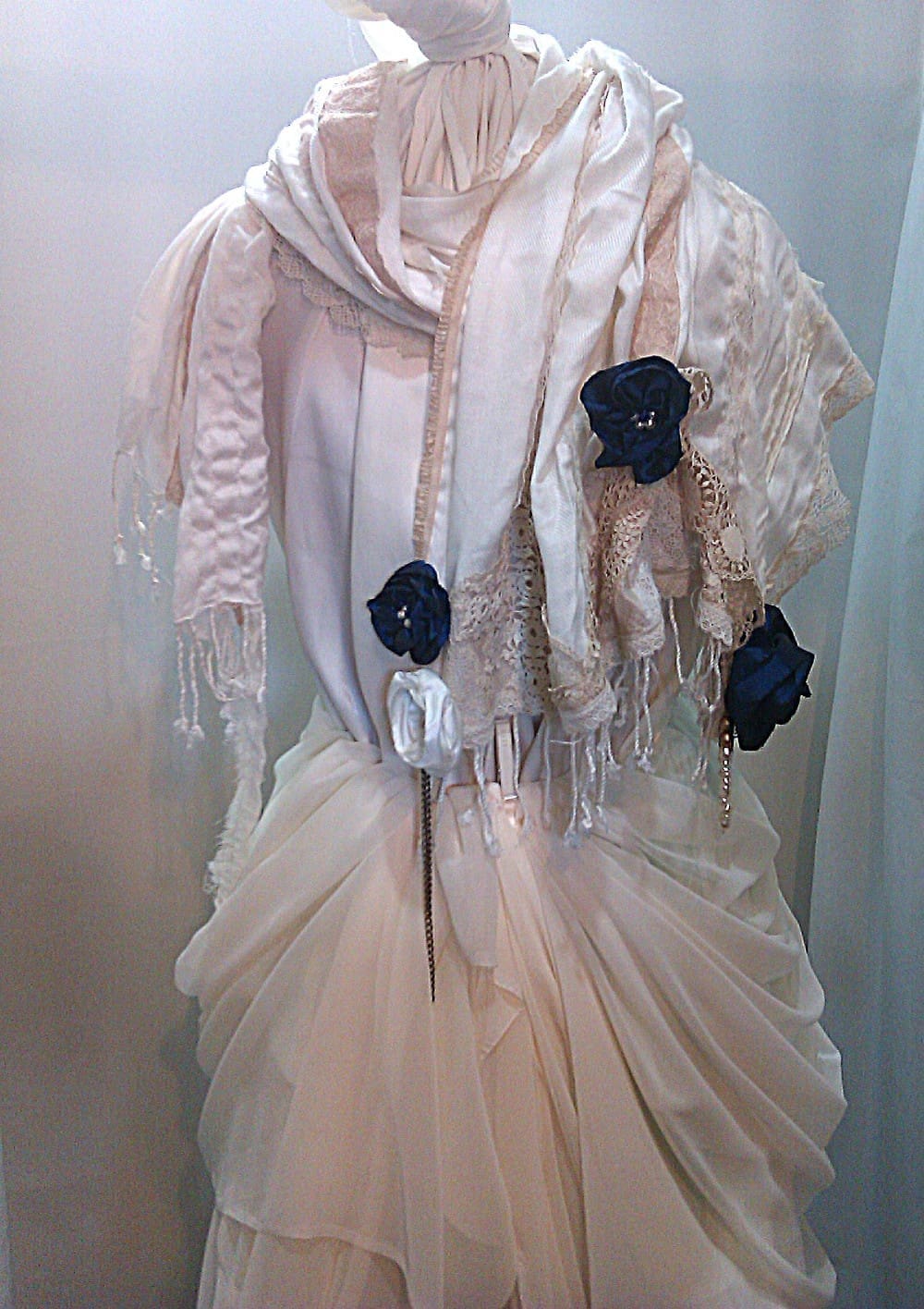 Warm cream and blue ethereal shawl pashmina wrap - Image 4