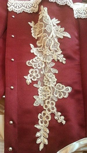 Juliet in burgundy with ivory