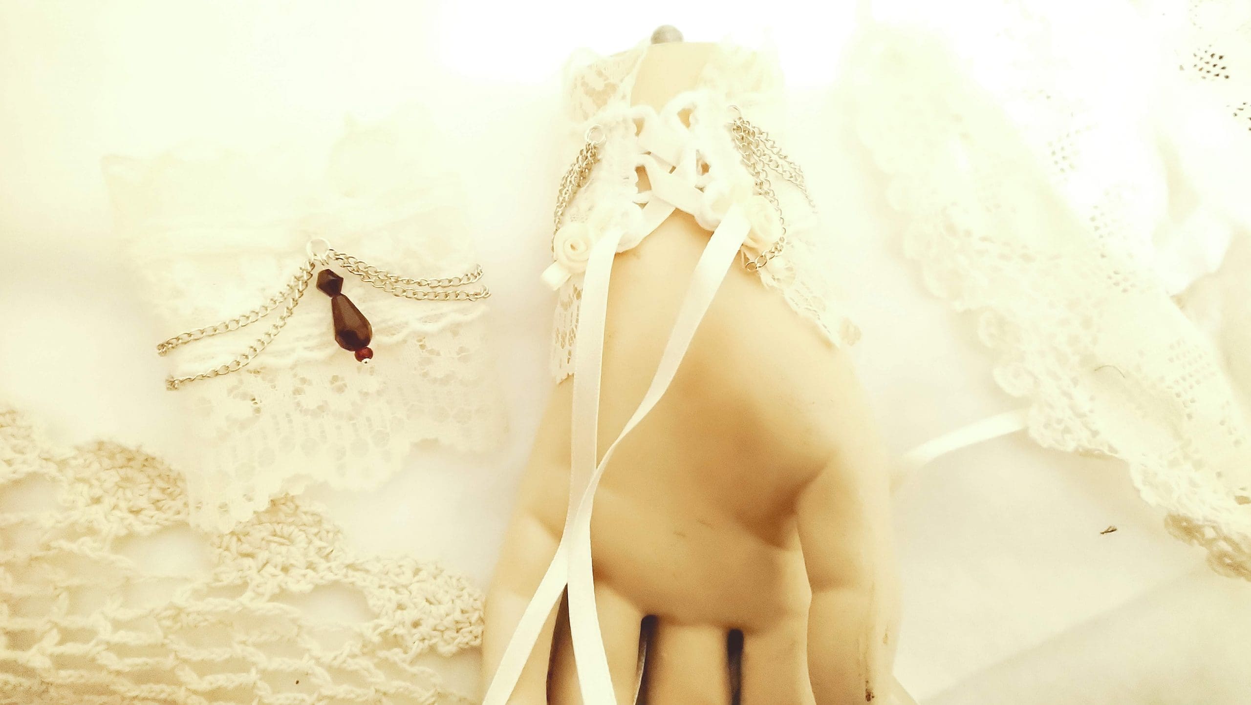 Lace cuffs with vintage laces, chain and drop beading. - Image 3