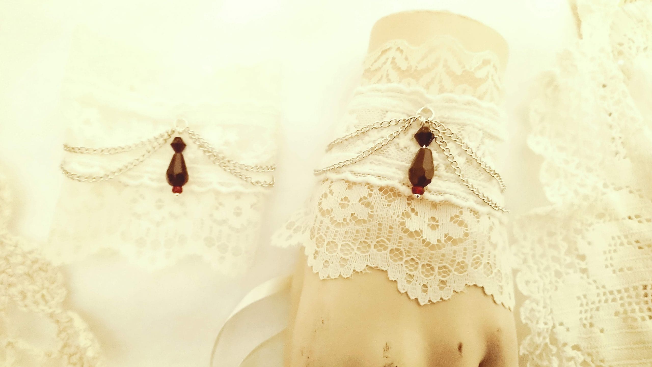 Lace cuffs with vintage laces, chain and drop beading. - Image 2