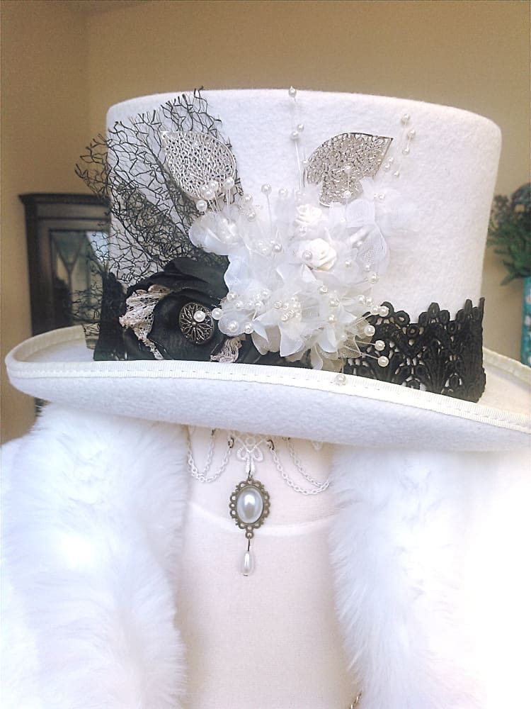 Black and white steampunk top hat - Image 2